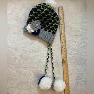 Cozy Knit Hat with long Pom Poms - Gray, Blue, Green